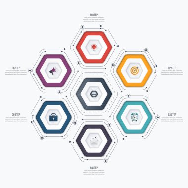 Infographics Şablon 6 seçenekleri ile altıgen