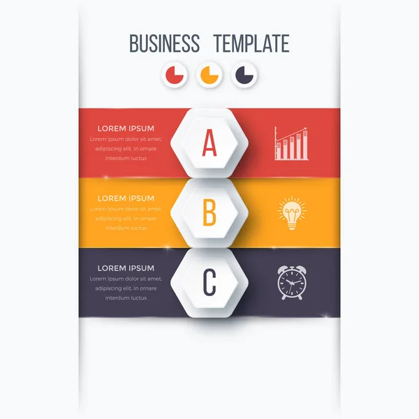 Infografik Vorlage 3 Optionen mit Sechseck — Stockvektor