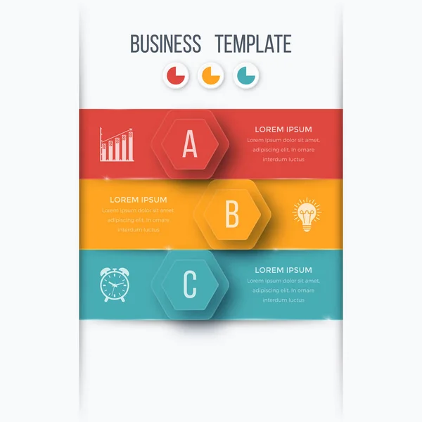 Infographics template 3 options with hexagon — Stock Vector