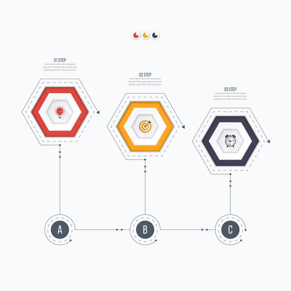 Modèle d'infographie 3 options avec hexagone — Image vectorielle