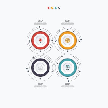 Infographics şablon dört daire seçenekleriyle