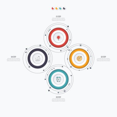 Infographics şablon dört daire seçenekleriyle