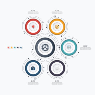 Infographics Şablon 5 daire seçenekleriyle