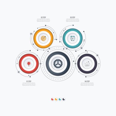 Infographics şablon dört daire seçenekleriyle
