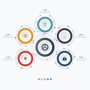 Infographics Şablon 5 daire seçenekleriyle