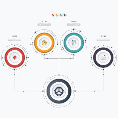 Infographics şablon dört daire seçenekleriyle