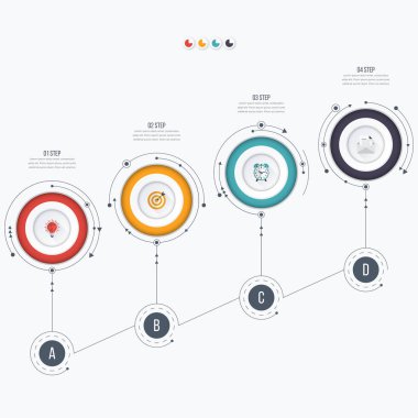 Infographics şablon dört daire seçenekleriyle