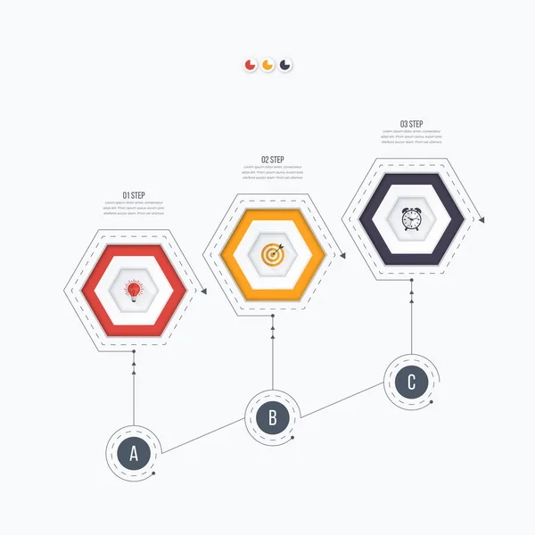 Modèle d'infographie 3 options avec hexagone — Image vectorielle