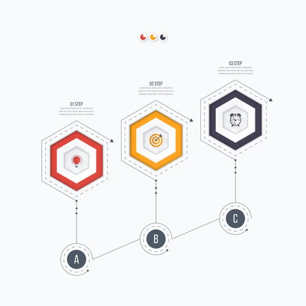 Modèle d'infographie 3 options avec hexagone — Image vectorielle