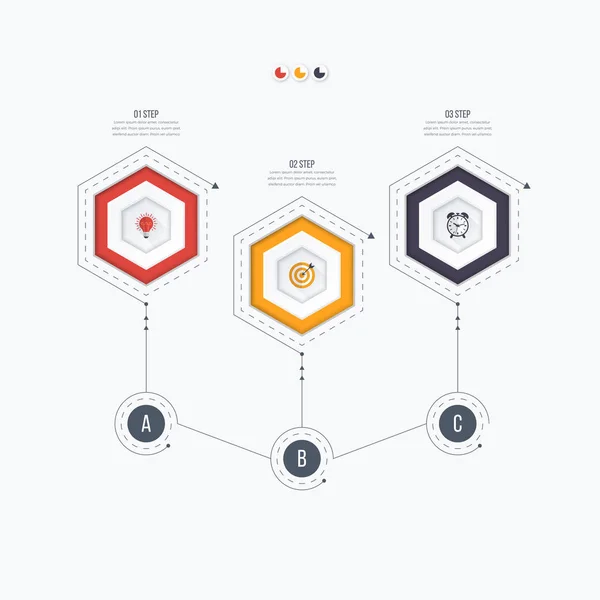 Modèle d'infographie 3 options avec hexagone — Image vectorielle