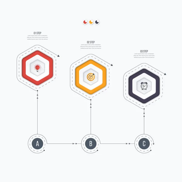 Modèle d'infographie 3 options avec hexagone — Image vectorielle