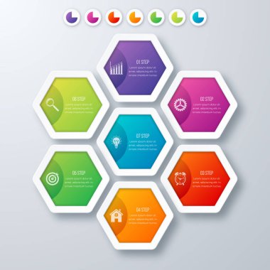 Vektör çizim infographics yedi altıgenler