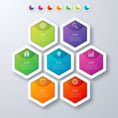 Vektör çizim infographics yedi altıgenler