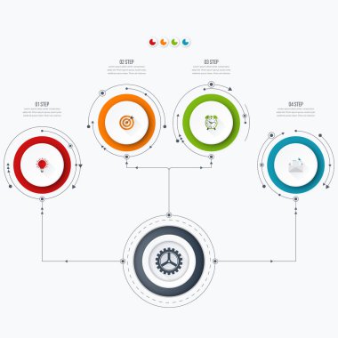 Infographics şablon dört daire seçenekleriyle