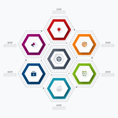 Infographics Şablon 6 seçenekleri ile altıgen