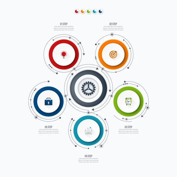 Modèle d'infographie 5 options avec cercle — Image vectorielle