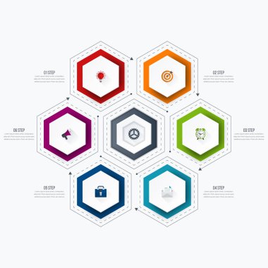 Infographics Şablon 6 seçenekleri ile altıgen