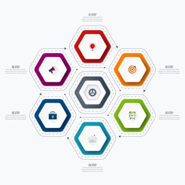Infographics Şablon 6 seçenekleri ile altıgen