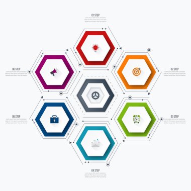 Infographics Şablon 6 seçenekleri ile altıgen