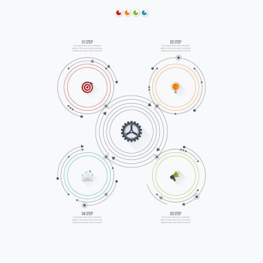 Infographics şablon dört daire seçenekleriyle