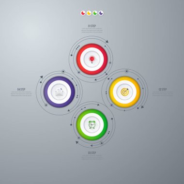 Infographics şablon dört daire seçenekleriyle