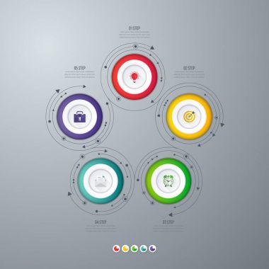 Infographics Şablon 5 daire seçenekleriyle