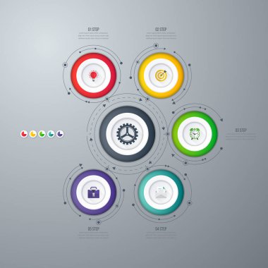 Infographics Şablon 5 daire seçenekleriyle