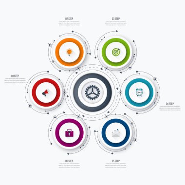 Infographics Şablon 6 daire seçenekleriyle