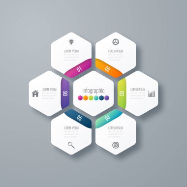 Infographics Şablon 6 seçenekleri ile altıgen