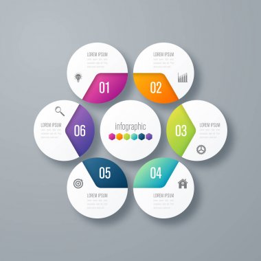 Infographics Şablon 6 daire seçenekleriyle