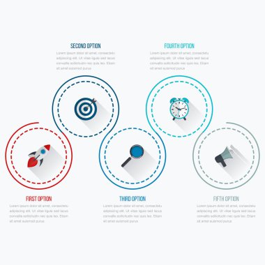 Infographics şablon beş daire seçenekleriyle