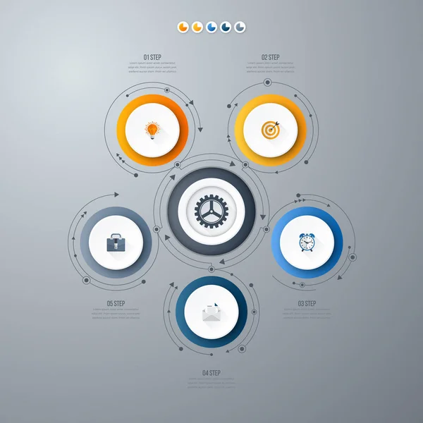 Plantilla de infografías 5 opciones con círculo — Vector de stock