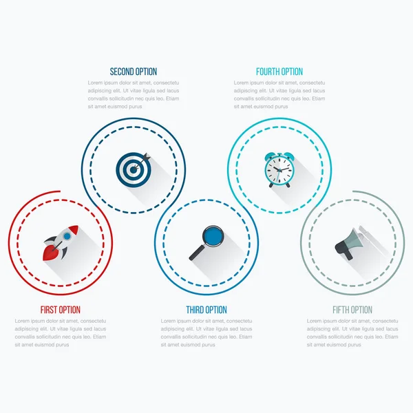Infographics template five options with circle — Stock Vector
