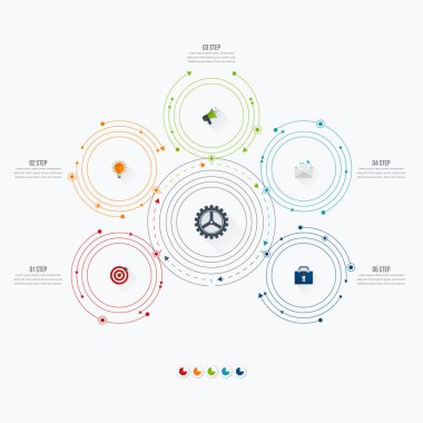 Infographics Şablon 5 daire seçenekleriyle