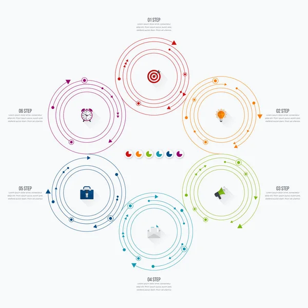 Infographics πρότυπο 6 επιλογές με κύκλο — Διανυσματικό Αρχείο