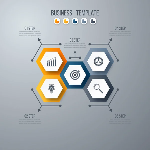 Infographics template 5 options with hexagon — Stock Vector
