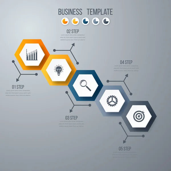 Infografik Vorlage 5 Optionen mit Sechseck — Stockvektor