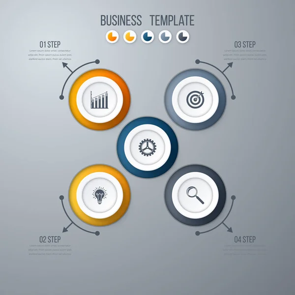 Infográficos modelo quatro opções com círculo — Vetor de Stock