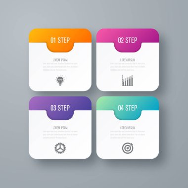 İş infographics Şablon 4 adımları kare