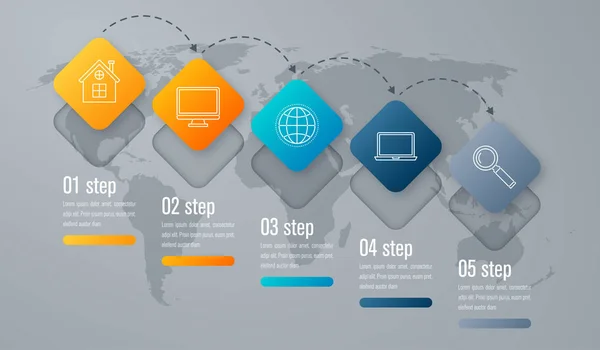 Modelo infográfico de elementos quadrados — Vetor de Stock