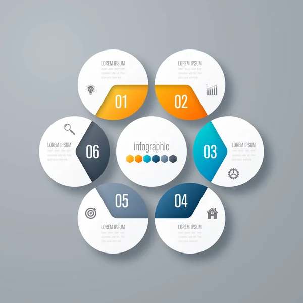 Modelo de infográfico de design 6 passos — Vetor de Stock