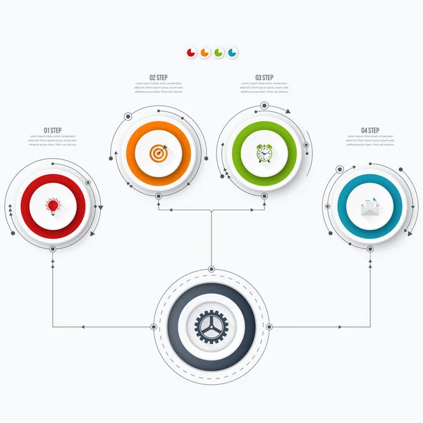 Plantilla de infografías cuatro opciones con círculo — Vector de stock