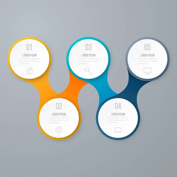 Infografica aziendale. Cronologia con 5 cerchi — Vettoriale Stock