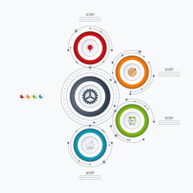Infographics şablon dört daire seçenekleriyle