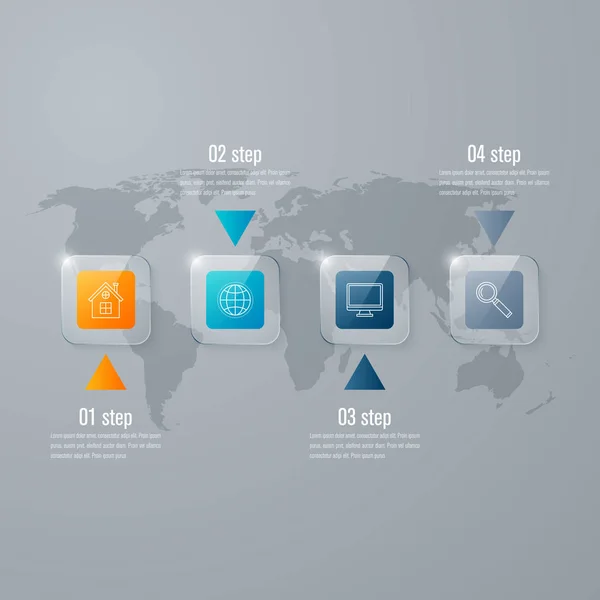 Modelo de infográficos de negócios 4 passos com quadrado —  Vetores de Stock