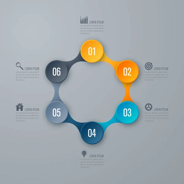 Design modello infografico 6 passi — Vettoriale Stock