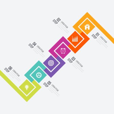 Modern infographics altı kare işlem şablonu