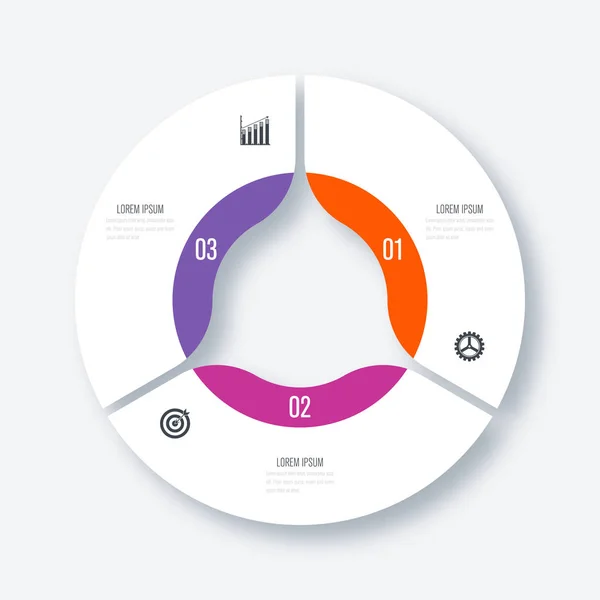 Modello infografico 3 opzioni con cerchio — Vettoriale Stock