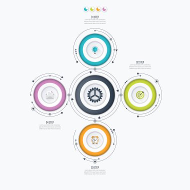 Infographics şablon dört daire seçenekleriyle