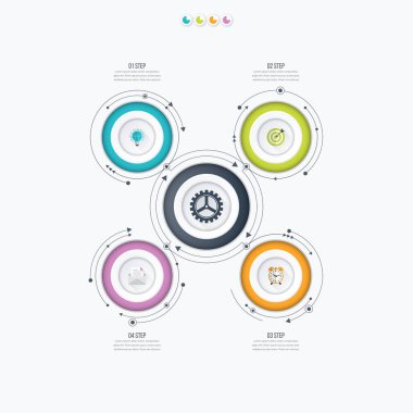 Infographics şablon dört daire seçenekleriyle